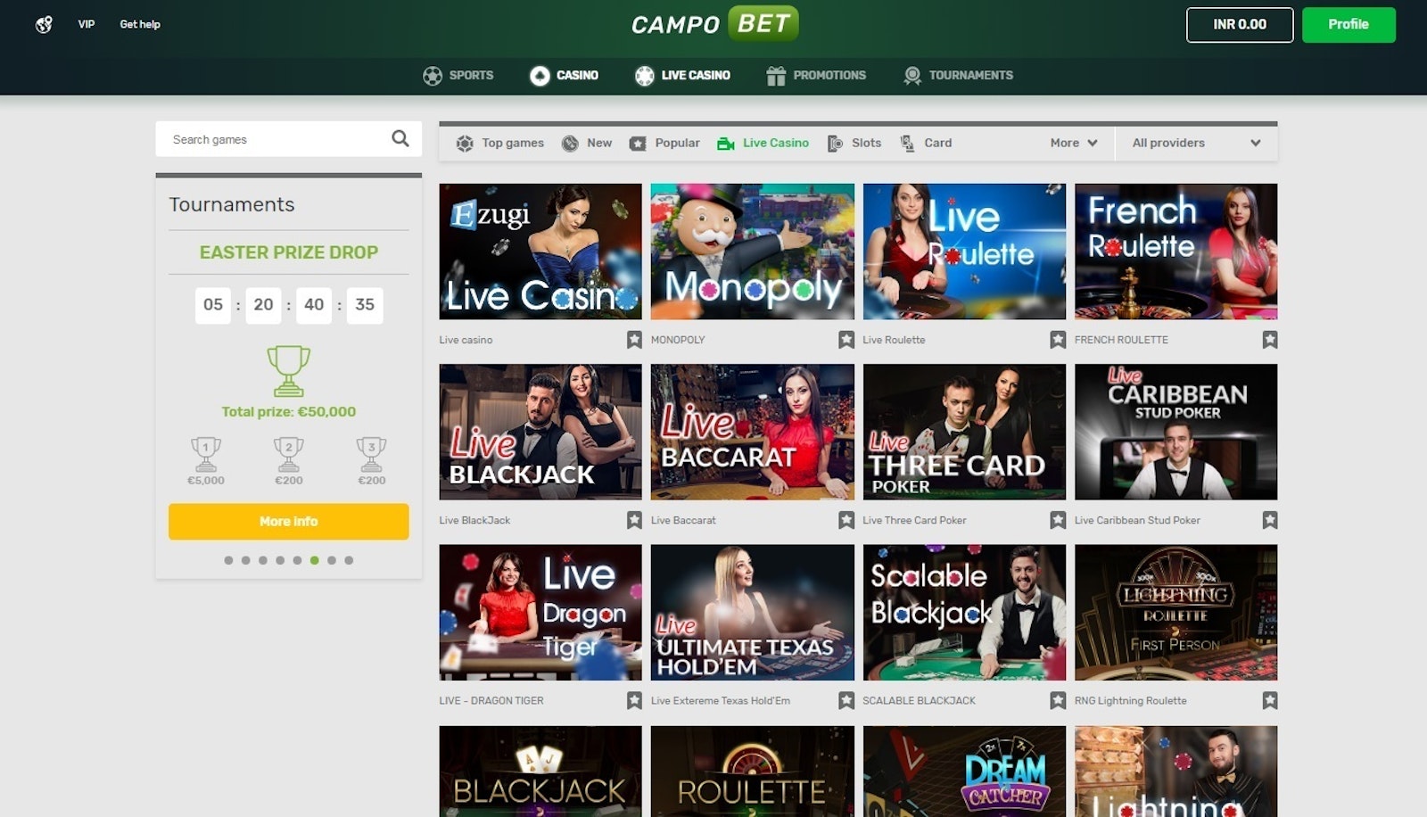 Campo Bet live casino india