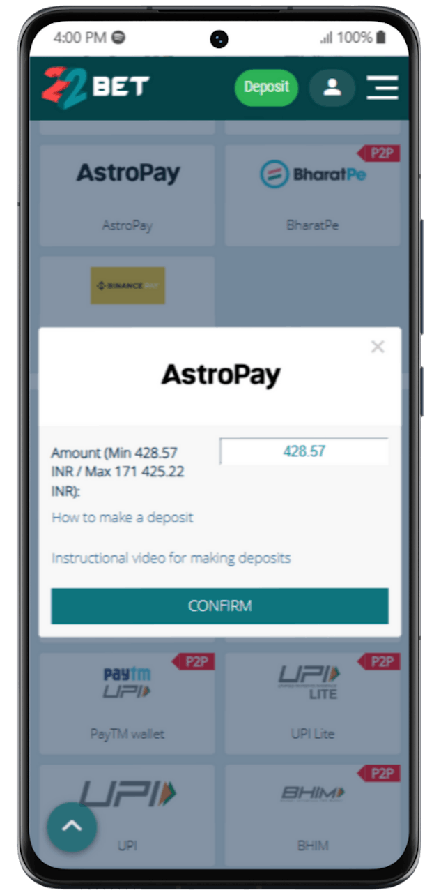 22bet Astropay Betting Site