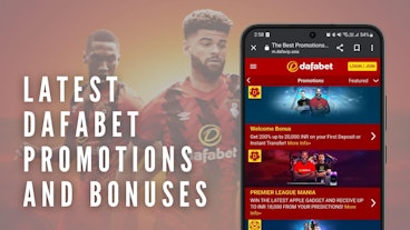 Image with screenshot of Dafabet promotions tab on mobile