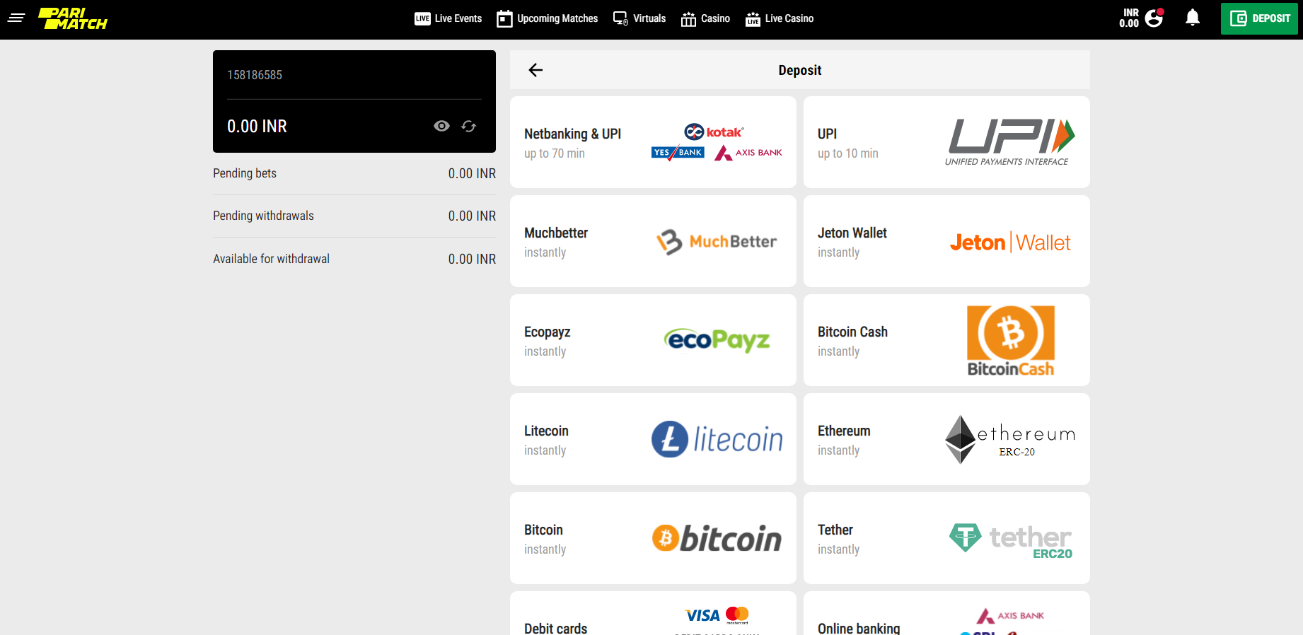 Parimatch Crypto Deposit 1