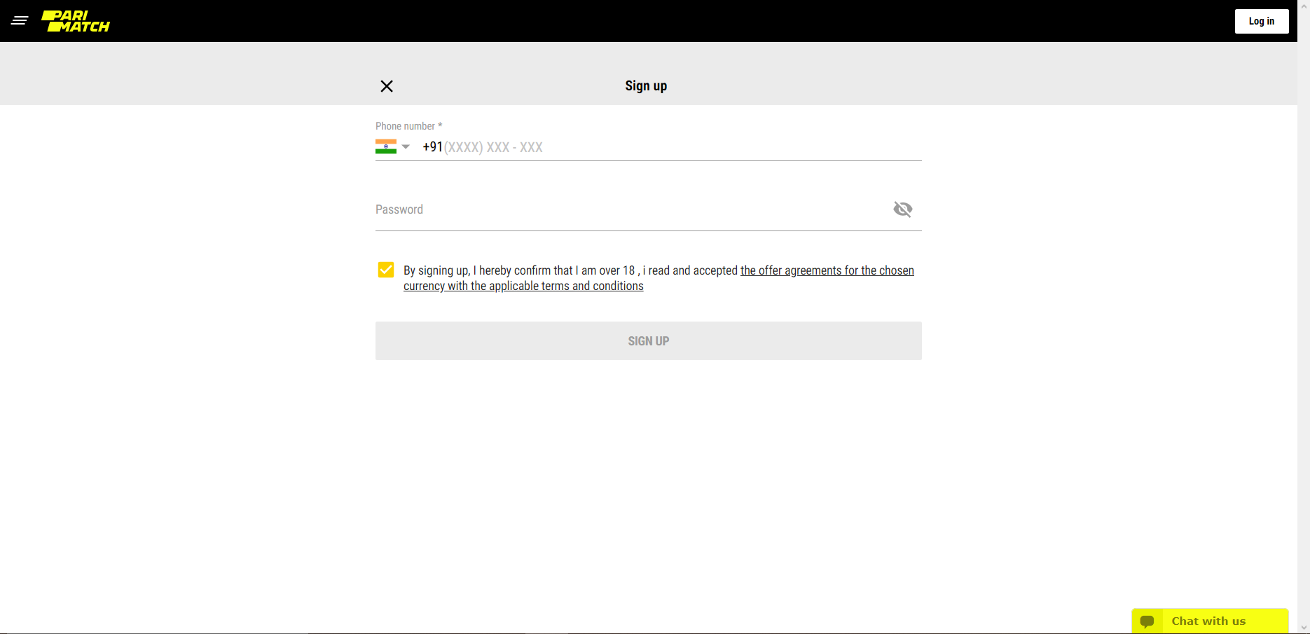 Parimatch Registration 1